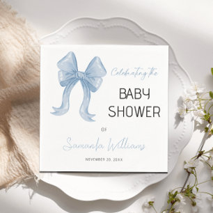 Elegant Blue Bow Boy Baby Shower Serviette