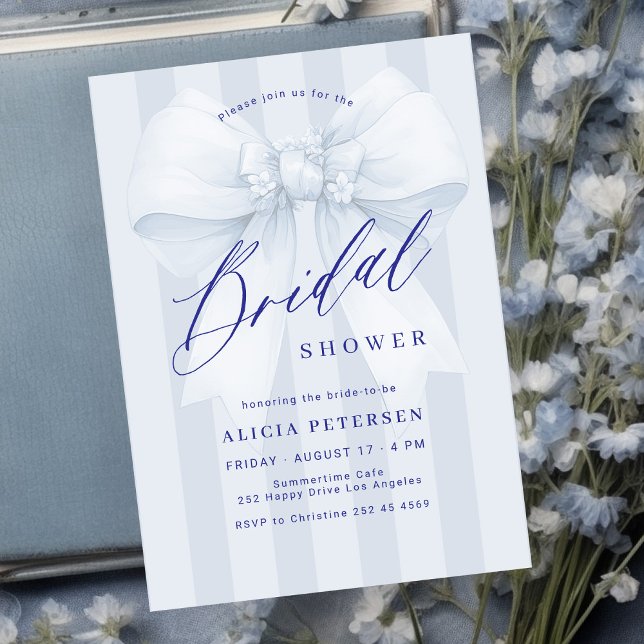 Elegant blue bow bridal shower einladung (Von Creator hochgeladen)