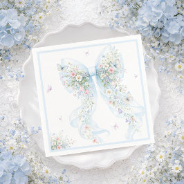 Elegant Blue Bow Butterfly Baby Shower Serviette