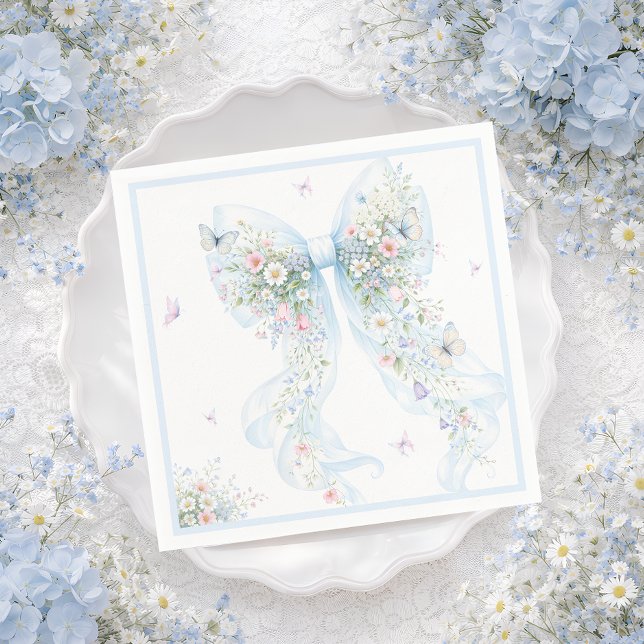 Elegant Blue Bow Butterfly Baby Shower Serviette (Von Creator hochgeladen)