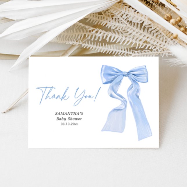 Elegant Blue Bow Coquette Baby Shower Dankeskarte (Von Creator hochgeladen)