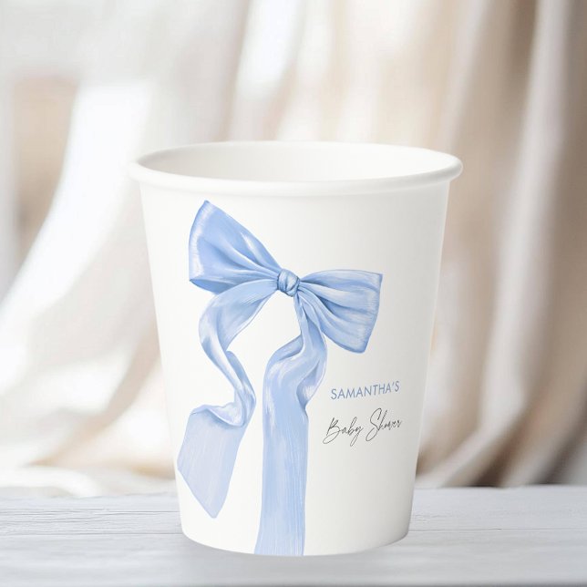 Elegant Blue Bow Coquette Baby Shower Pappbecher (Von Creator hochgeladen)