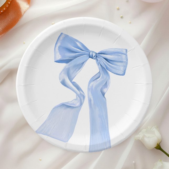 Elegant Blue Bow Coquette Baby Shower Pappteller (Von Creator hochgeladen)