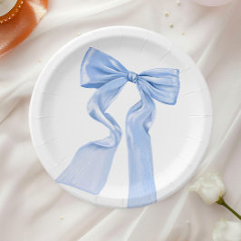 Elegant Blue Bow Coquette Baby Shower Pappteller