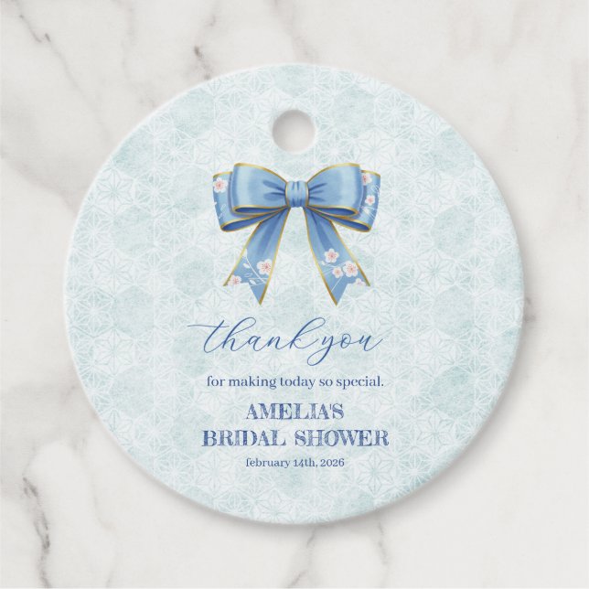 Elegant Blue Bow Engagement Party Invitation Geschenkanhänger (Vorderseite)