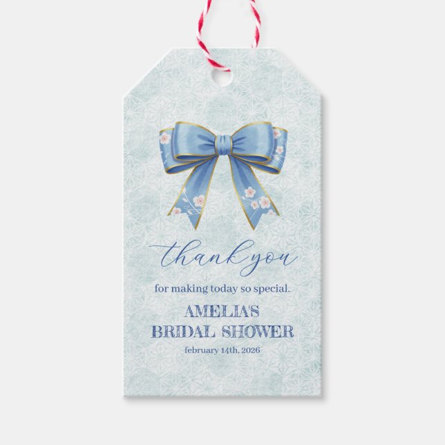 Elegant Blue Bow Engagement Party Invitation Geschenkanhänger