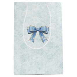 Elegant Blue Bow Engagement Party Invitation Mittlere Geschenktüte