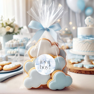 Elegant Blue Bow Es ist ein Boy Gefallen Runder Aufkleber