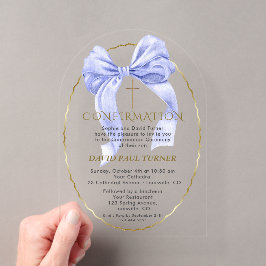 Elegant Blue Bow Gold Boy Bestätigung Transparent Acryleinladungen