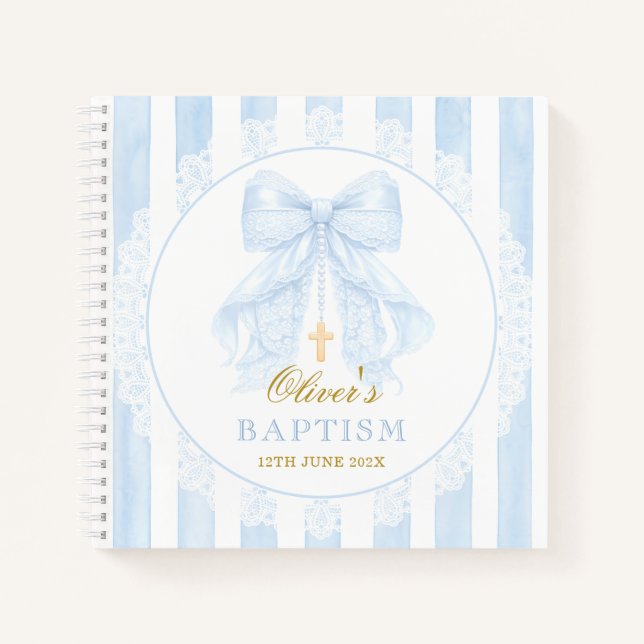 Elegant Blue Bow Lace Boy Notizbuch (Vorderseite)