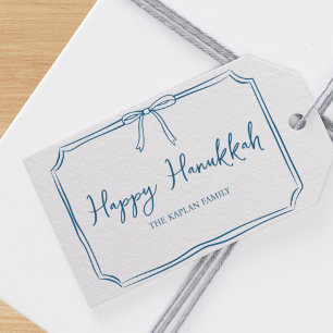 Elegant Blue Bow Personalisiert Happy Hanukkah Geschenkanhänger