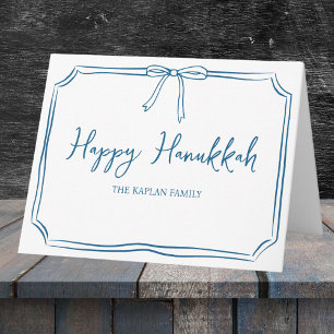 Elegant Blue Bow Personalisiert Happy Hanukkah Karte