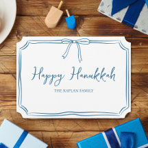 Elegant Blue Bow Personalisiert Happy Hanukkah