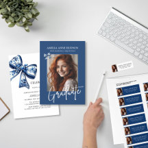 Elegant Blue Bow Photo 2026 Graduation Party