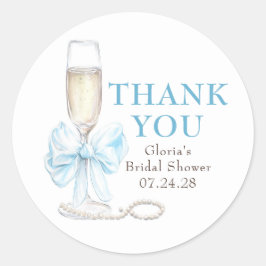 Elegant Blue Bow Prosecco Bridal Shower Thank You Runder Aufkleber