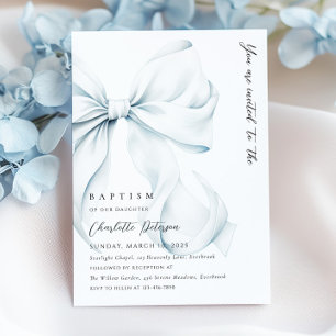 Elegant Blue Bow Taufen Einladung