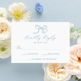 Elegant Blue Bow Wedding RSVP Karte