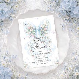 Elegant Blue Bow Wildflower Baby Shower Einladung