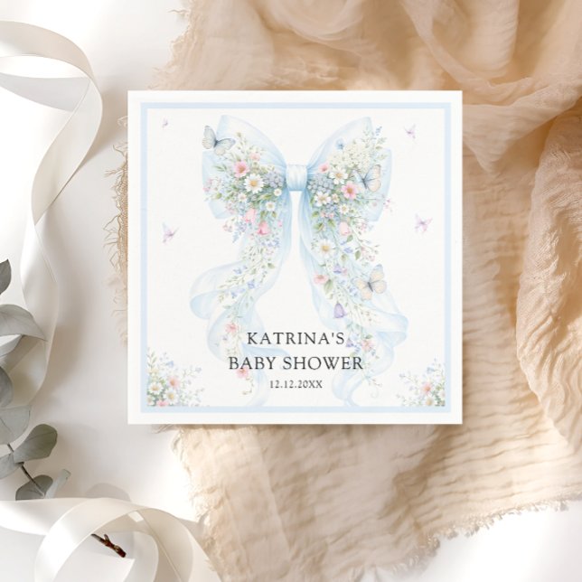 Elegant Blue Bow Wildflower Baby Shower Serviette (Von Creator hochgeladen)