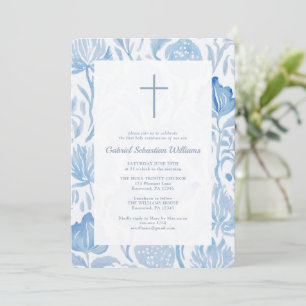 Elegant Blue Boy First Holy Communion Einladung