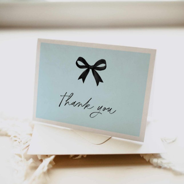 Elegant Blue Brautparty Danke Karte (Blue Bow Bridal Shower thank you card)