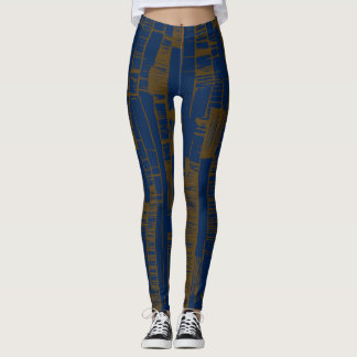 Elegant blue &brown abstract pattern leggings