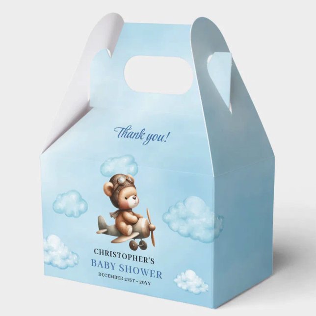 Elegant Blue Brown Teddy Bear Aviator Baby Shower  Geschenkschachtel (Elegant Blue Brown Teddy Bear Aviator Baby Shower Favor Box

)