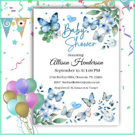 Elegant Blue Butterfly Boy Baby Shower Einladung