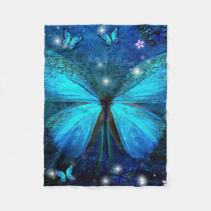 Elegant Blue Butterfly Fleecedecke