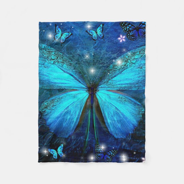Elegant Blue Butterfly Fleecedecke (Vorderseite)