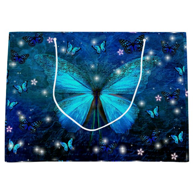 Elegant Blue Butterfly Große Geschenktüte (Vorderseite)