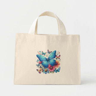 Elegant Blue Butterfly Mini Stoffbeutel