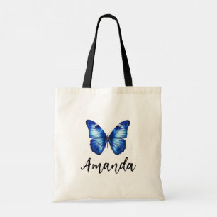 Elegant Blue Butterfly Name Girly Tragetasche