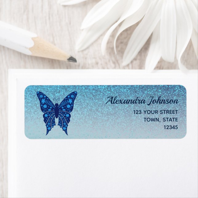 Elegant Blue Butterfly Return Address  (Insitu)