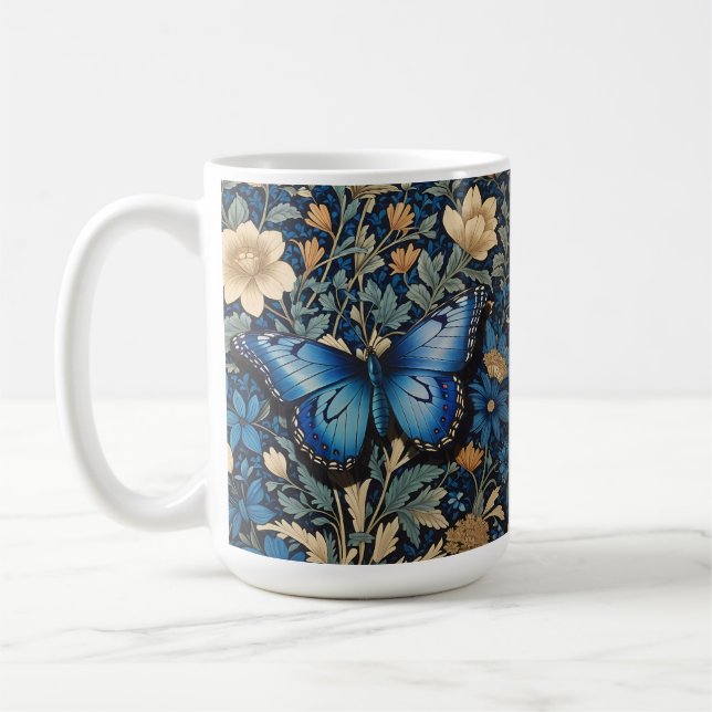 Elegant Blue Butterfly William Morris Inspiriert Kaffeetasse (Links)