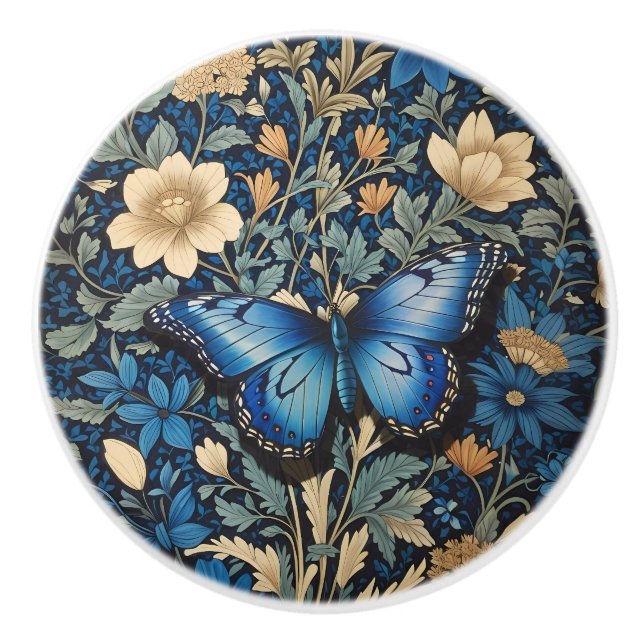 Elegant Blue Butterfly William Morris Inspiriert Keramikknauf (Vorderseite)