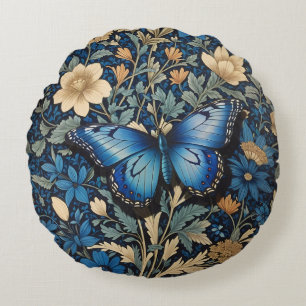 Elegant Blue Butterfly William Morris Inspiriert Rundes Kissen