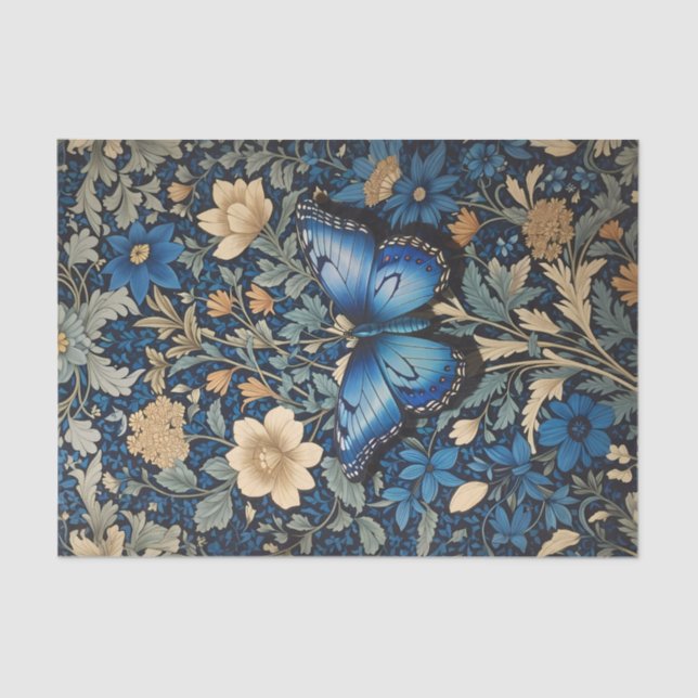 Elegant Blue Butterfly William Morris Inspiriert Seidenpapier (Vorderseite)