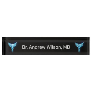 Elegant Blue Caduceus Medical Doctor Namensplakette