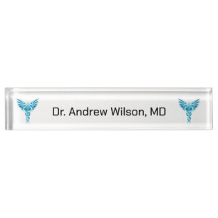 Elegant Blue Caduceus Medical Doctor Namensplakette