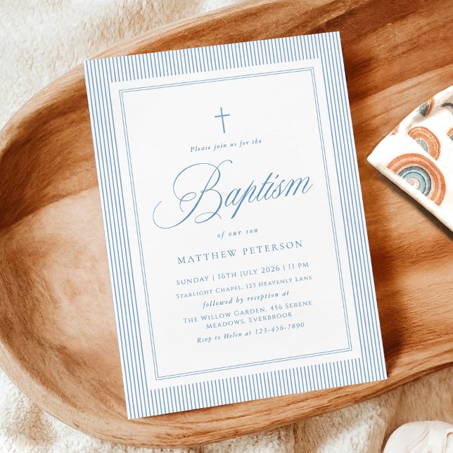 Elegant Blue Calligraphy Baptism Einladung (Von Creator hochgeladen)