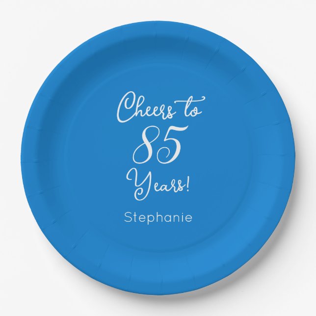 Elegant Blue Cheers to 85 Years 85 th Birthday Pappteller (Vorderseite)