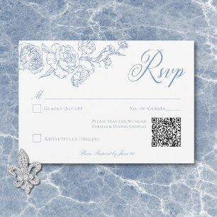 Elegant Blue Chinoiserie Bird & Wappen Wedding QR RSVP Karte