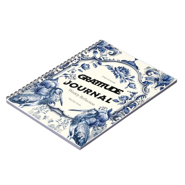Elegant Blue Chinoiserie Dankbarkeit Journal Cover Notizblock (Linke Seite)