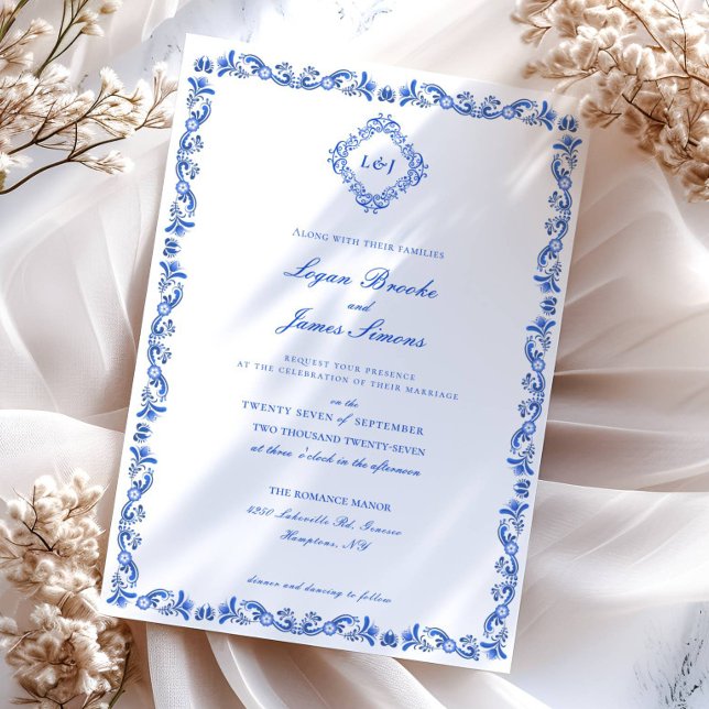 Elegant Blue Chinoiserie Einladung Hochzeit (Von Creator hochgeladen)