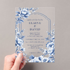 Elegant Blue Chinoiserie Floral Botanical Wedding Acryleinladungen