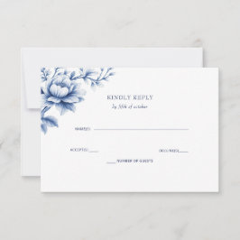 Elegant Blue Chinoiserie Floral Botanical Wedding RSVP Karte