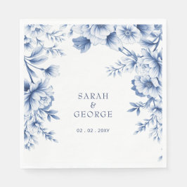 Elegant Blue Chinoiserie Floral Botanical Wedding Serviette