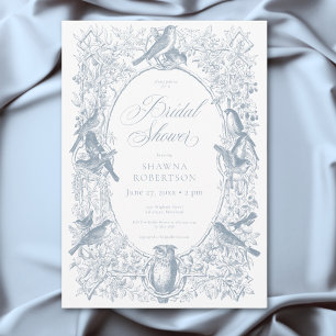 Elegant Blue Chinoiserie Natur & Vögel Dusche Einladung
