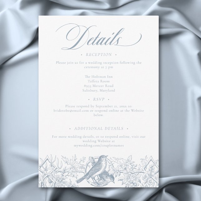 Elegant Blue Chinoiserie Natur & Vögel Hochzeit Begleitkarte (Elegant Blue Chinoiserie Nature & Birds Wedding Enclosure Card)